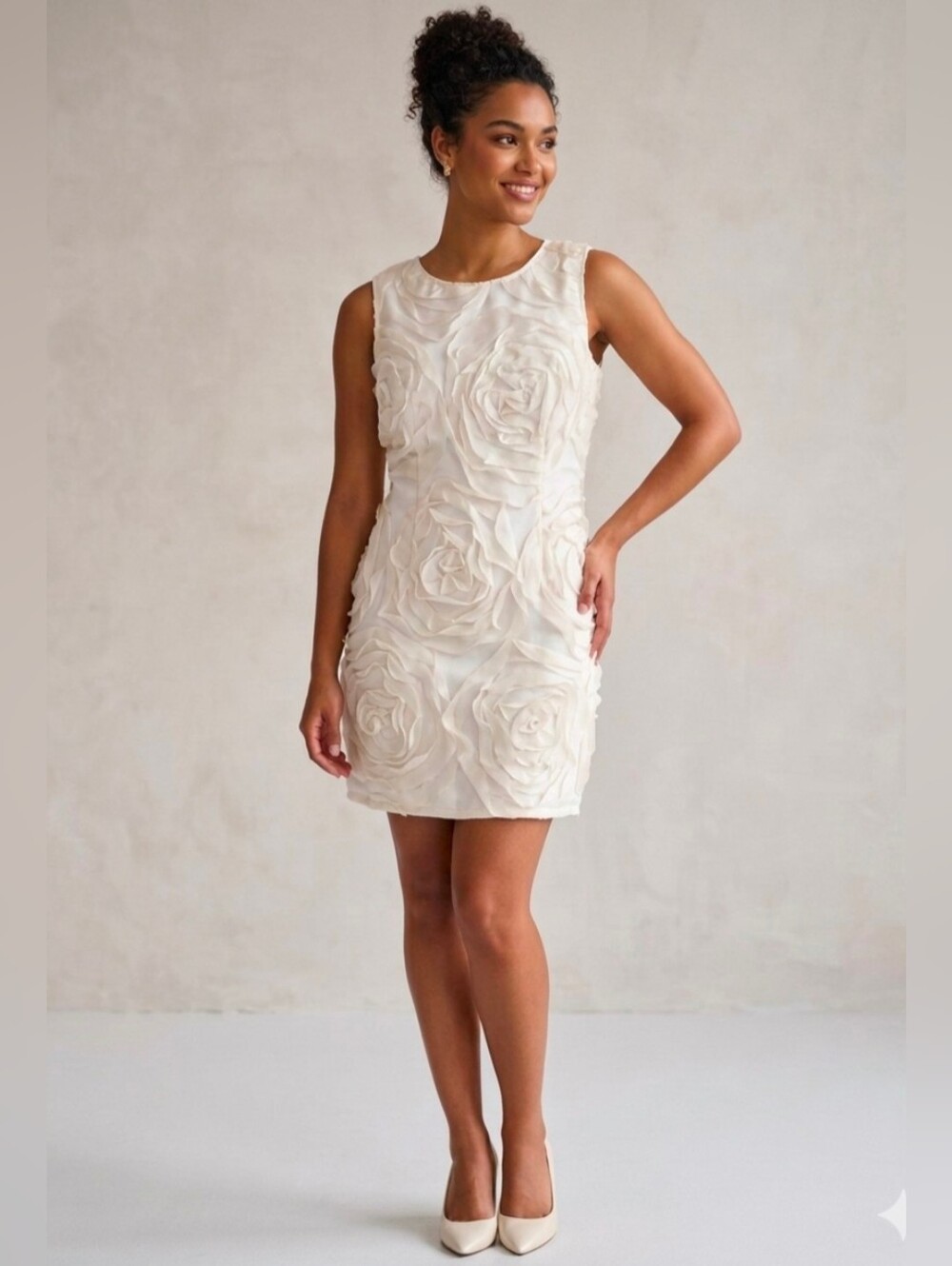 Samuel Dong Ivory Floral Appliqué Mini Dress